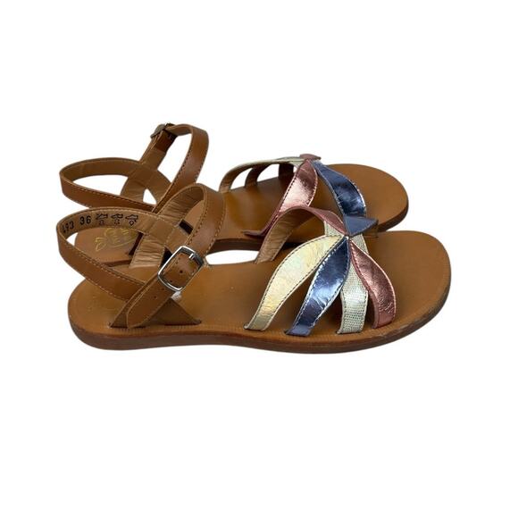 Girls Pom Dapi Leather Plagette Oto Sandals Size 4 4.5 Metallic Colorful Shoes - Picture 3 of 9